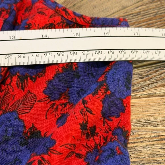 Retro Rockabilly Floral Linen Cotton Blend Dress w Pockets Size Large red blue - Picture 10 of 16